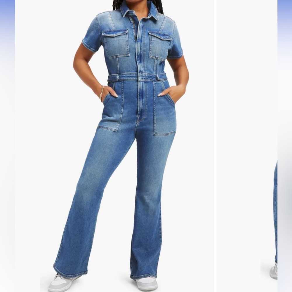 Good American Fit For Success Bootcut Denim Jumpsuit